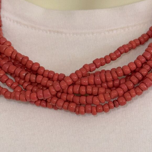 Red Coral Sead Beaded 8 Strand Necklace - Picture 2 of 4
